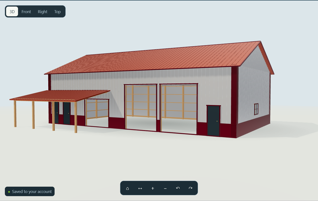 Pole Barn Pro interactive 3D view of a finished pole barn design